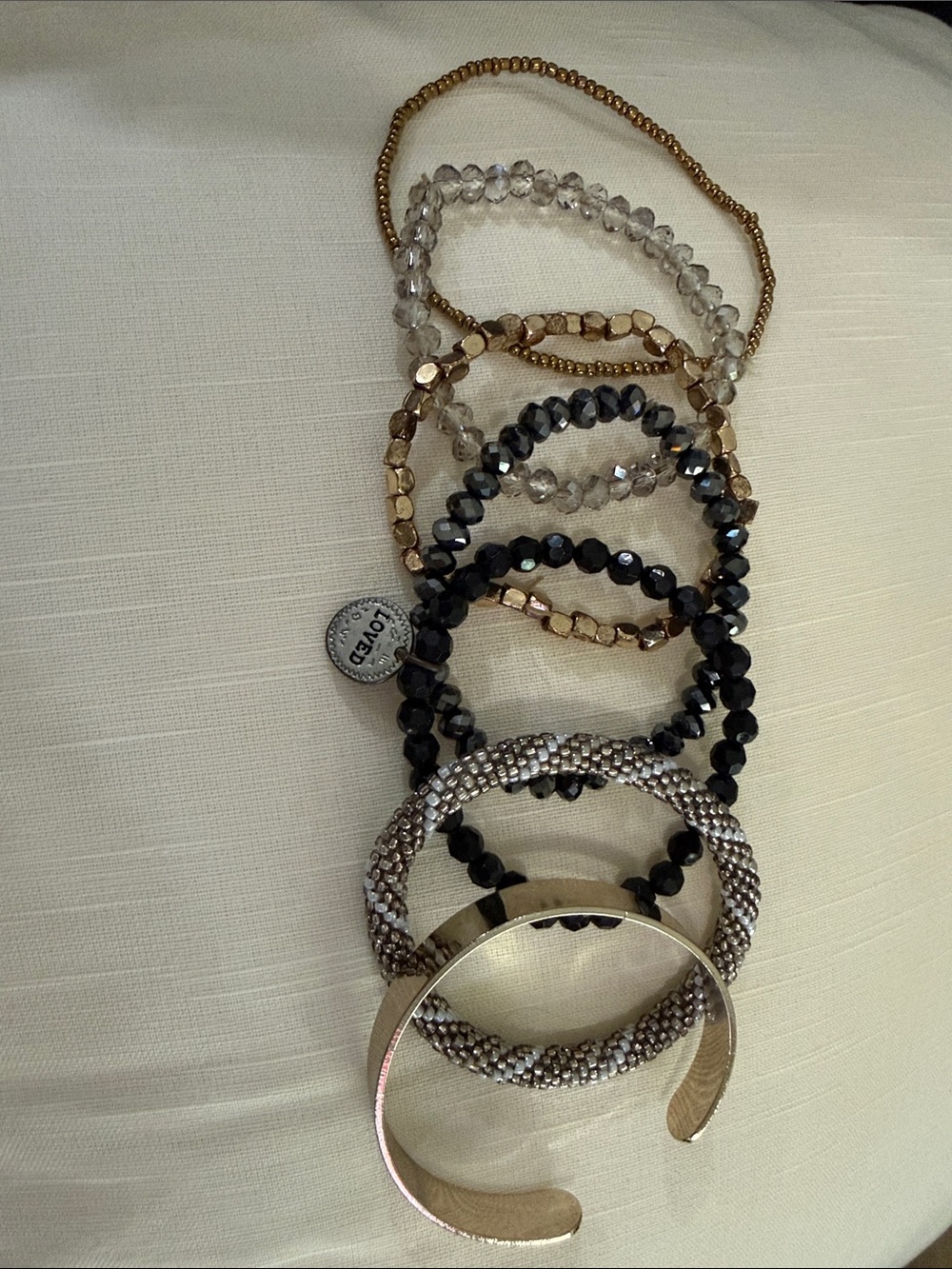 Stackable Mixed-Metal and Beaded Bracelet Set - Black & Gold